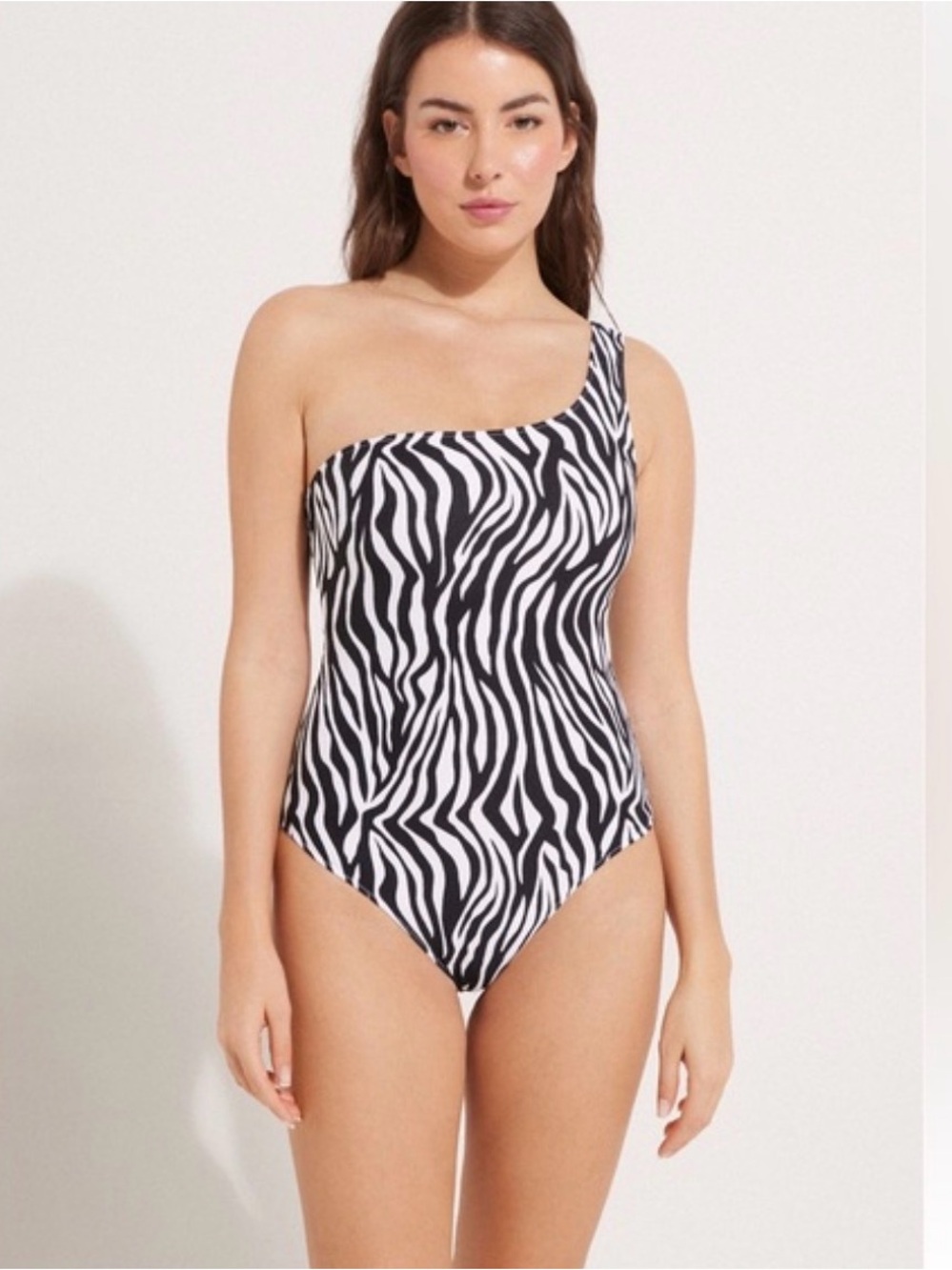 kate spade One-Shoulder Zebra Print Swimsuit - Black & White